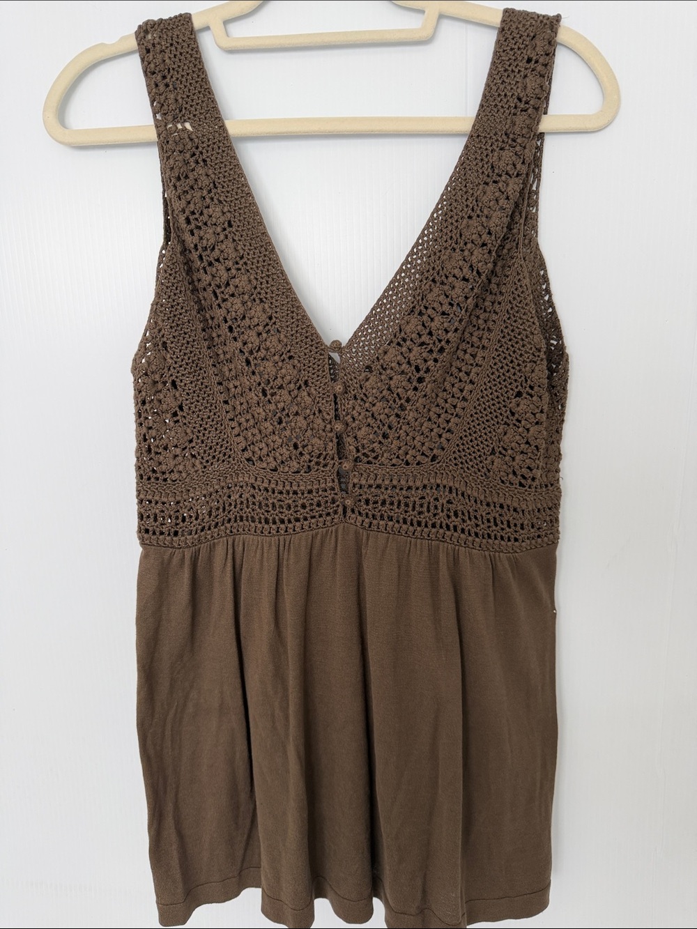 BCBGMaxAzria Brown Crochet-Trim Tank